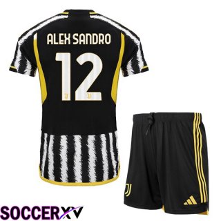 Juventus (ALEX SANDRO 12) Kids Soccer Jersey Home Black White 2023/2024