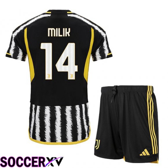 Juventus (MILIK 14) Kids Soccer Jersey Home Black White 2023/2024