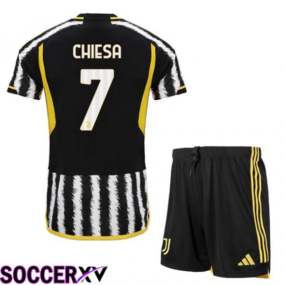 Juventus (CHIESA 7) Kids Soccer Jersey Home Black White 2023/2024