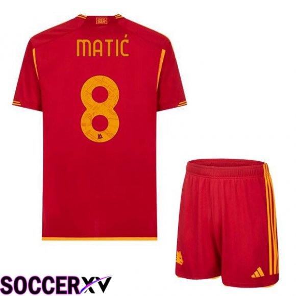 AS Roma (MATIĆ 8) Kids Soccer Jersey Home Red 2023/2024