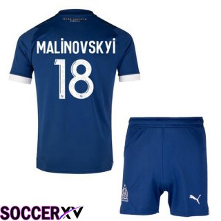 Marseille OM (MALINOVSKYI 18) Kids Soccer Jersey Away Blue 2023/2024