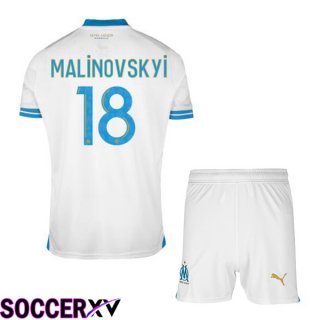 Marseille OM (MALINOVSKYI 18) Kids Soccer Jersey Home White 2023/2024