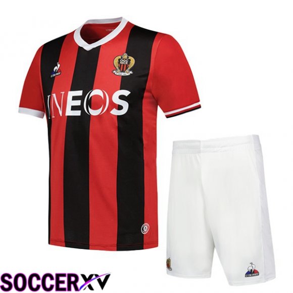 OGC Nice Kids Soccer Jersey Home Red Black 2023/2024