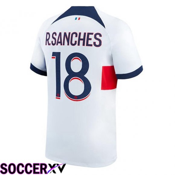 Paris PSG (R.Sanches 18) Soccer Jersey Away White 2023/2024