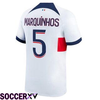 Paris PSG (Marquinhos 5) Soccer Jersey Away White 2023/2024