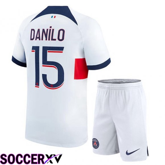 Paris PSG (Danilo 15) Kids Soccer Jersey Away White 2023/2024