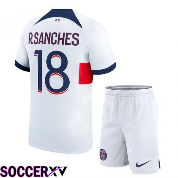 Paris PSG (R.Sanches 18) Kids Soccer Jersey Away White 2023/2024