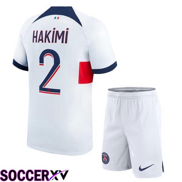 Paris PSG (Hakimi 2) Kids Soccer Jersey Away White 2023/2024