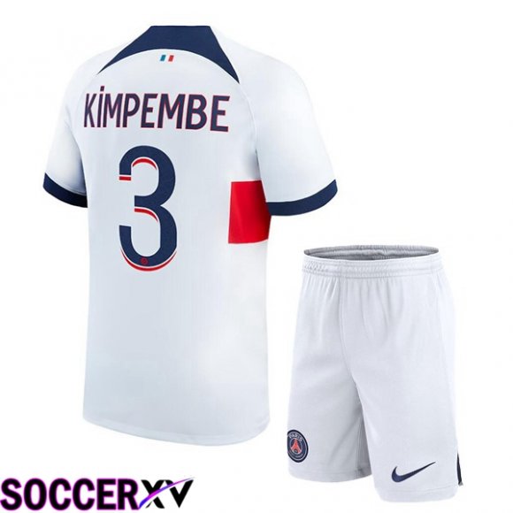 Paris PSG (Kimpembe 3) Kids Soccer Jersey Away White 2023/2024