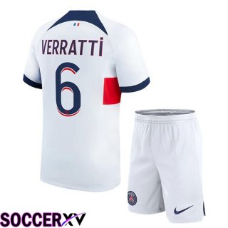 Paris PSG (Verratti 6) Kids Soccer Jersey Away White 2023/2024