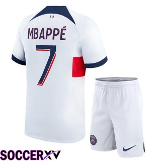 Paris PSG (Mbappé 7) Kids Soccer Jersey Away White 2023/2024