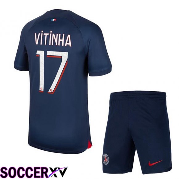 Paris PSG (Vitinha 17) Kids Soccer Jersey Home Royal Bluee 2023/2024