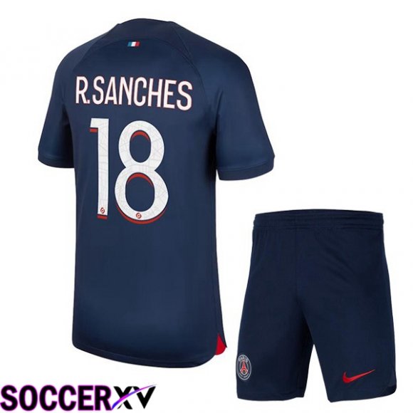 Paris PSG (R.Sanches 18) Kids Soccer Jersey Home Royal Bluee 2023/2024