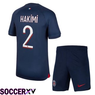 Paris PSG (Hakimi 2) Kids Soccer Jersey Home Royal Bluee 2023/2024