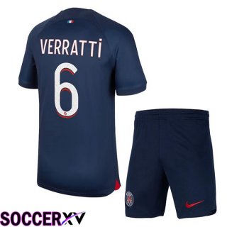 Paris PSG (Verratti 6) Kids Soccer Jersey Home Royal Bluee 2023/2024