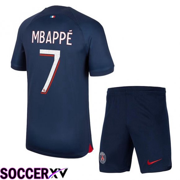 Paris PSG (Mbappé 7) Kids Soccer Jersey Home Royal Bluee 2023/2024