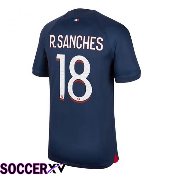 Paris PSG (R.Sanches 18) Soccer Jersey Home Royal Bluee 2023/2024