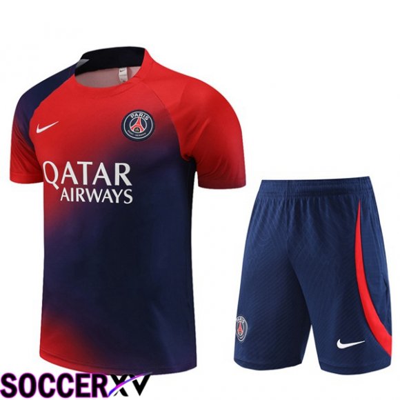 Paris PSG Training T Shirt + Shorts Blue Red 2023/2024