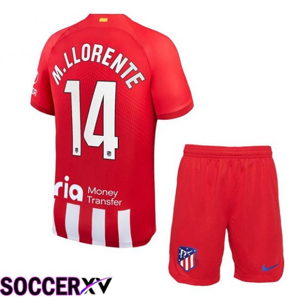 Atletico Madrid (M. Llorente 14) Kids Soccer Jersey Home Red 2023/2024