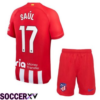 Atletico Madrid (Saúl 17) Kids Soccer Jersey Home Red 2023/2024