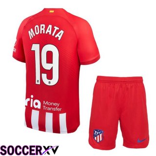 Atletico Madrid (Morata 19) Kids Soccer Jersey Home Red 2023/2024