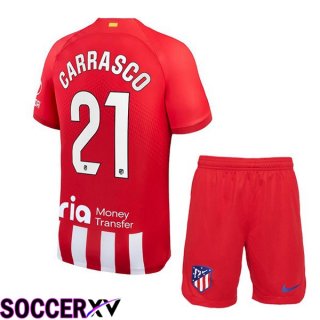 Atletico Madrid (Carrasco 21) Kids Soccer Jersey Home Red 2023/2024