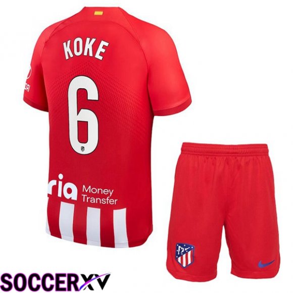 Atletico Madrid (Koke 6) Kids Soccer Jersey Home Red 2023/2024