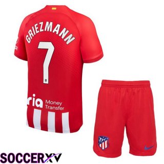 Atletico Madrid (Griezmann 7) Kids Soccer Jersey Home Red 2023/2024