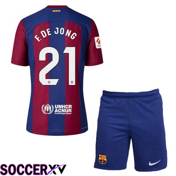 FC Barcelona (F. De JONG 21) Kids Soccer Jersey Home Blue Red 2023/2024