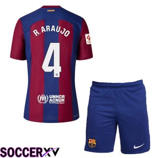 FC Barcelona (R. ARAUJO 4) Kids Soccer Jersey Home Blue Red 2023/2024