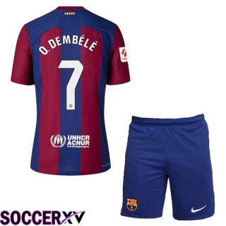 FC Barcelona (O. DEMBÉLÉ 7) Kids Soccer Jersey Home Blue Red 2023/2024