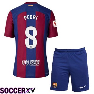 FC Barcelona (PEDRI 8) Kids Soccer Jersey Home Blue Red 2023/2024