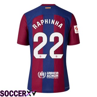 FC Barcelona (RAPHINHA 22) Soccer Jersey Home Blue Red 2023/2024