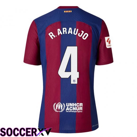 FC Barcelona (R. ARAUJO 4) Soccer Jersey Home Blue Red 2023/2024