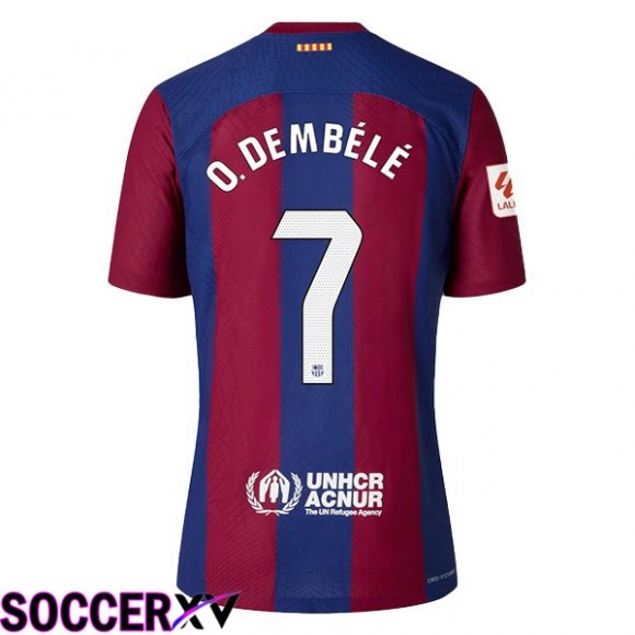 FC Barcelona (O. DEMBÉLÉ 7) Soccer Jersey Home Blue Red 2023/2024