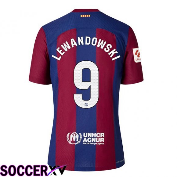 FC Barcelona (LEWANDOWSKI 9) Soccer Jersey Home Blue Red 2023/2024