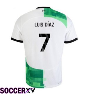 FC Liverpool (LUIS DÍAZ 7) Soccer Jersey Away White Green 2023/2024