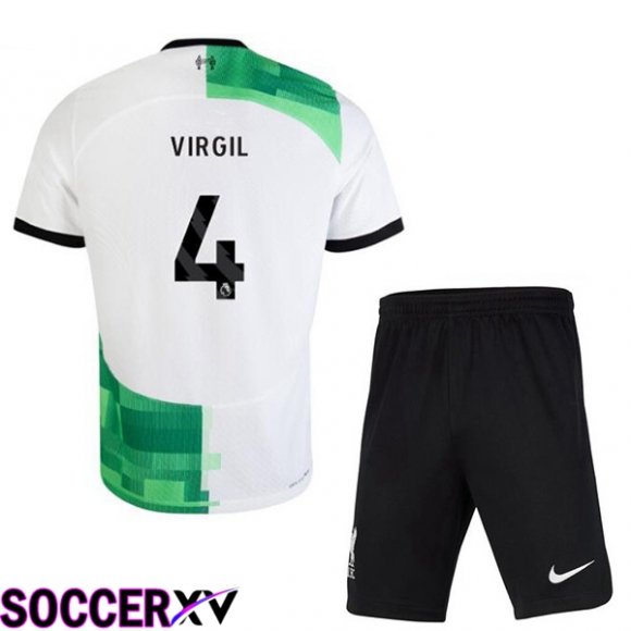 FC Liverpool (VIRGIL 4) Kids Soccer Jersey Away White Green 2023/2024