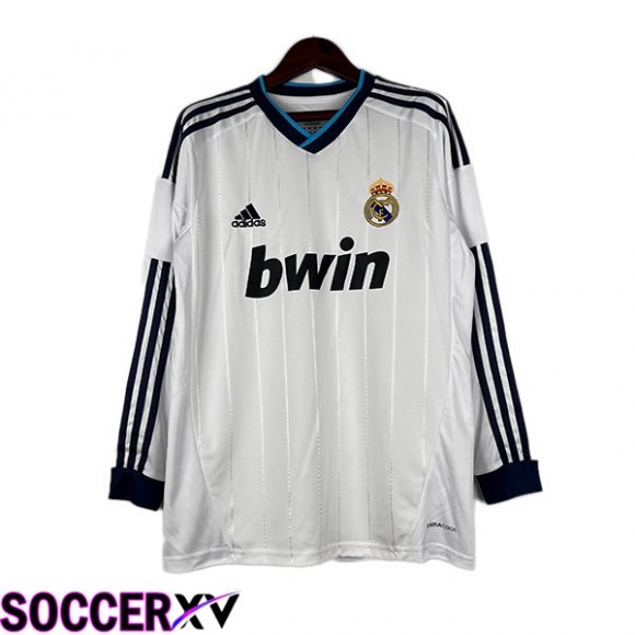 Real Madrid Retro Soccer Jersey Home Long Sleeve White 2012-2013