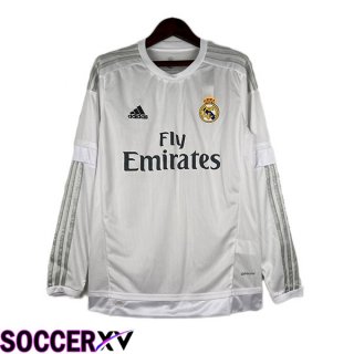 Real Madrid Retro Soccer Jersey Home Long Sleeve White 2015-2016