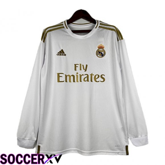 Real Madrid Retro Soccer Jersey Home Long Sleeve White 2019-2020