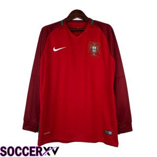 Portugal Retro Soccer Jersey Home Long Sleeve Red 2016