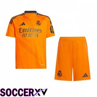 Real Madrid Kids Away Soccer Jersey Orange 2024/2025