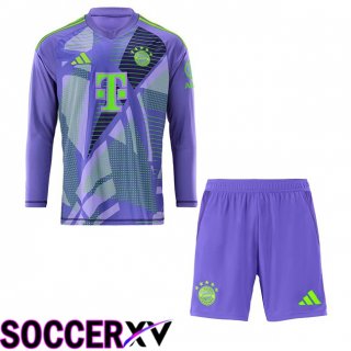 Bayern Munich Kids Goalkeeper Soccer Jersey Long sleeve Purple 2024/2025