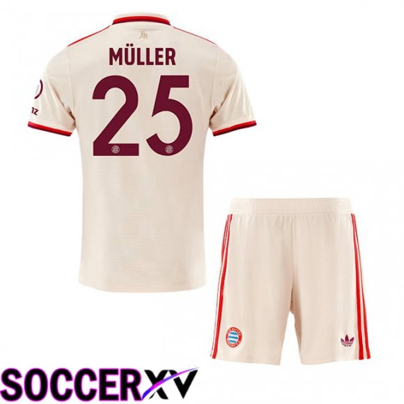 Bayern Munich (Müller 25) Kids Third Soccer Jersey Yellow 2024/2025