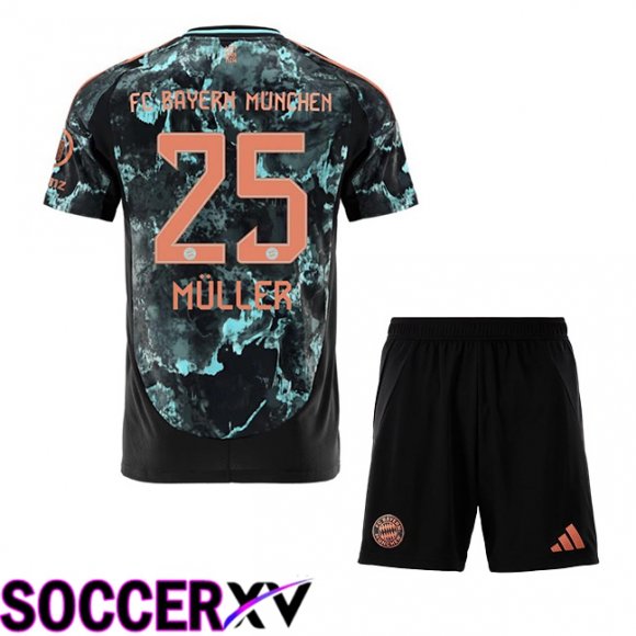 Bayern Munich (Müller 25) Kids Away Soccer Jersey Black 2024/2025