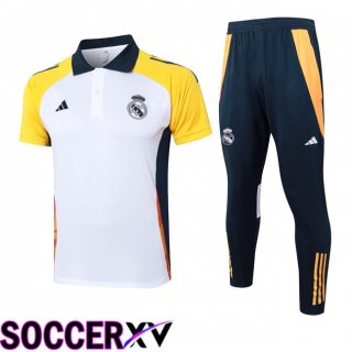 Real Madrid Soccer Polo + Training Pants White Yellow 2024/2025