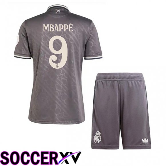 Real Madrid (Mbappé 9) Kids Third Soccer Jersey Grey 2024/2025