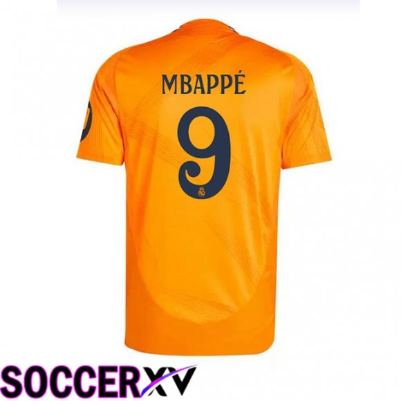 Real Madrid (Mbappé 9) Away Soccer Jersey Orange 2024/2025