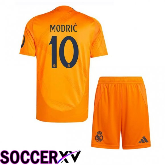 Real Madrid (Modrić 10) Kids Away Soccer Jersey Orange 2024/2025